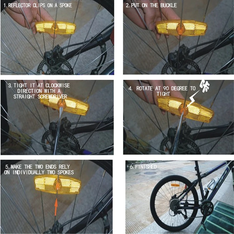Комплект из 2 единиц, велосипед мегафон безопасности Автомобильная сигнальная лампа защитное Колесо обода лампа-рефлектор крепление винтажные клипсы трубка отражатель