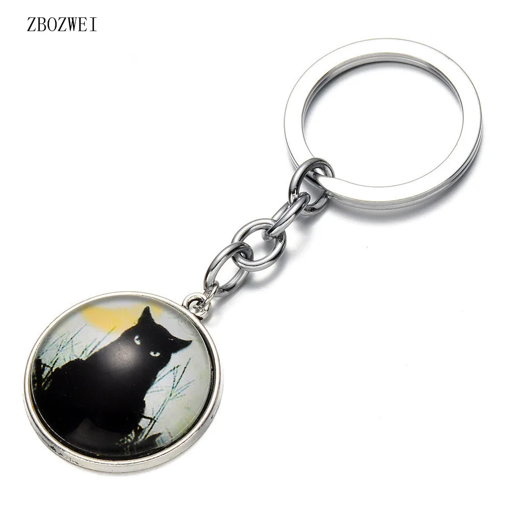 

2018 NEW Halloween Jewelry Cat Antique Keychain Black Animal Pendant White Eyes Vintage Animals Key Chains Friend
