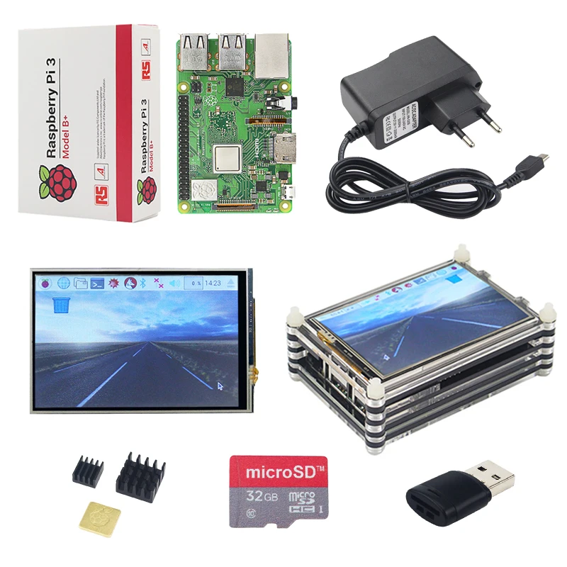 

Raspberry Pi 3 Model B+ Starter Kit + 3.5 inch Touchscreen + 9 layer Acrylic Case + 16 32GB SD Card + Power Adapter + Heatsink