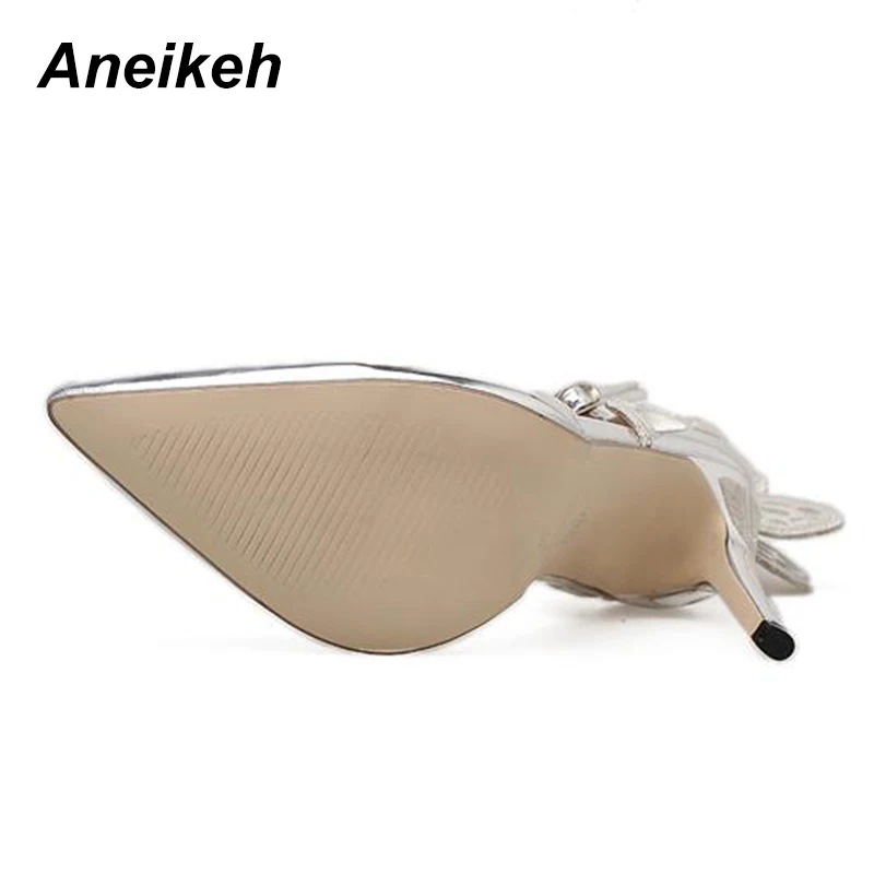 Aneikeh Fashion Butterfly Wing Top Sold Buckle Strap Women Pumps Sexy Pointed Toe High Heel Women Party Shoes Size 35-40