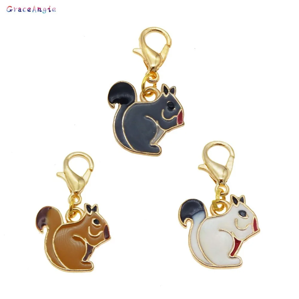 

Mix 3pcs Squirrel Necklace Pendant Enamel DIY Keychain Earrings Animal Dangle Charms Pendant with Lobster Clasps Keychain Dec