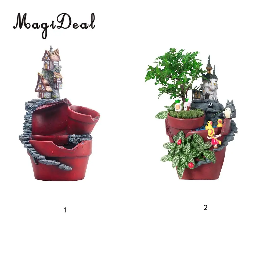 

MagiDeal Resin Home Castle Shape Flower Pot Succulent Plant Planter DIY Dollhouse Fairy Garden Decoration Supply