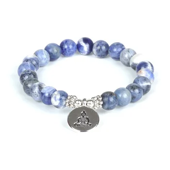 

Blue Stripe Agate Stone Beads Bracelet Picture Stone Charms Bead Lucky Bracelet Onyx Yoga Bracelets For Women Friendship Jewelry