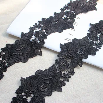 

`6cm 2.36"-3yards/lot DIY Craft Water Soluble Lace Trim~Black~Venise Lace Trim ,Floral Lace