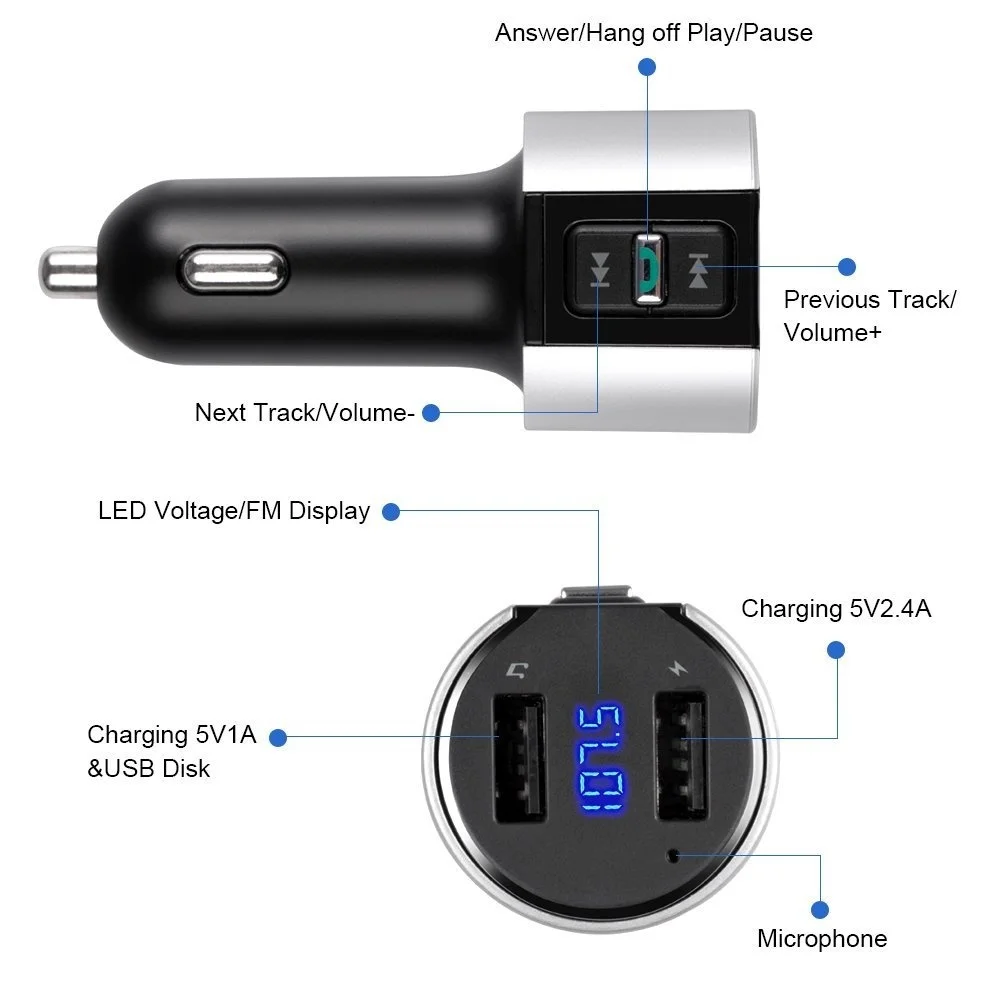 SRUIK Fm Transmitter Bluetooth Car Mp3 Player Dual USB Wireless Handsfree Texture Radio Transmitter 3.4A Charger Car Modulator