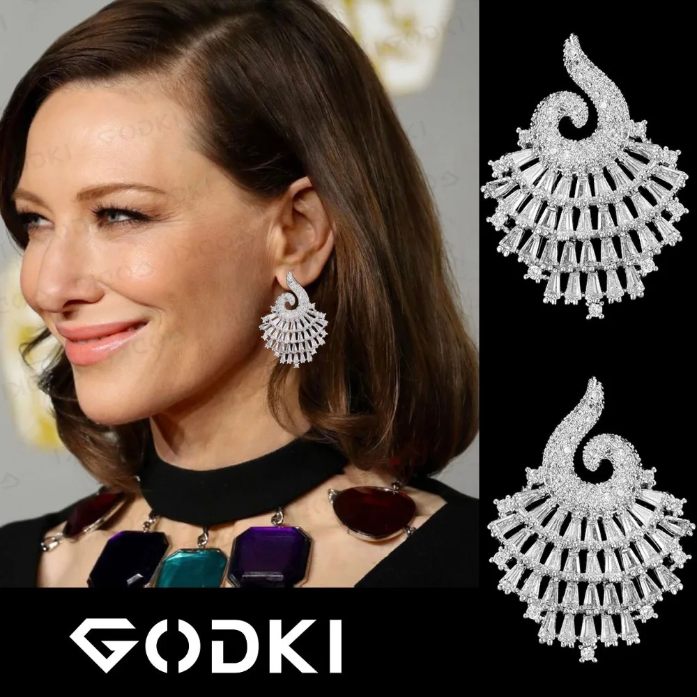 

GODKI 49mm Trendy Luxury Spring Snail Silver Stud Earring for women Wedding Cubic Zircon CZ Dubai Bridal Earring Bohemia Hot2019