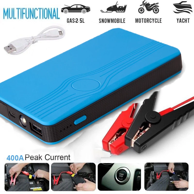 

Car Battery Charger Booster 12V Power Bank Car Jump Starter With Led Flash light 5V Output