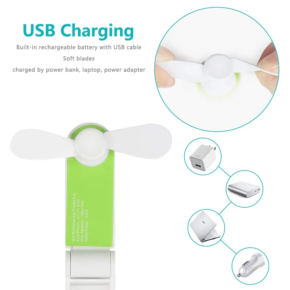 Mini Portable Handheld Cooler Fan Folding Pocket Fan USB Rechargeable Desk Small Travel Cooler For Office Home Hiking Camping