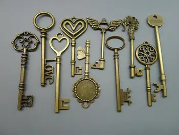 

Wholesale 10pcs Mix Styles Antique Bronze Zinc Alloy Key Fashion Charms Pendant