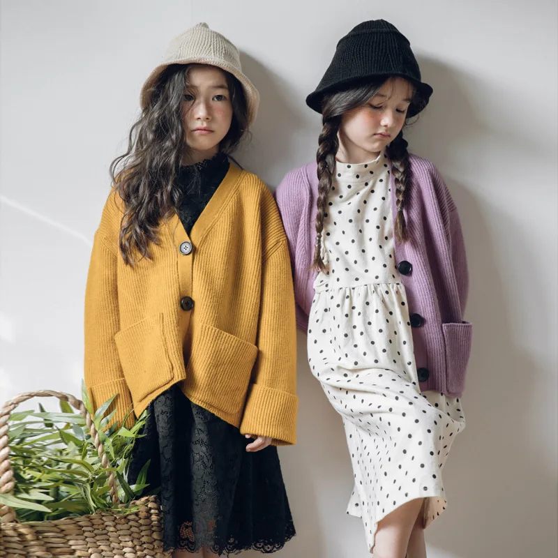 

2018 New Autumn Girls Sweater Cardigan Kids Outwear Long Sleeve Baby Knitted Shirt Children Thickened Sweater Loose Style,#3487