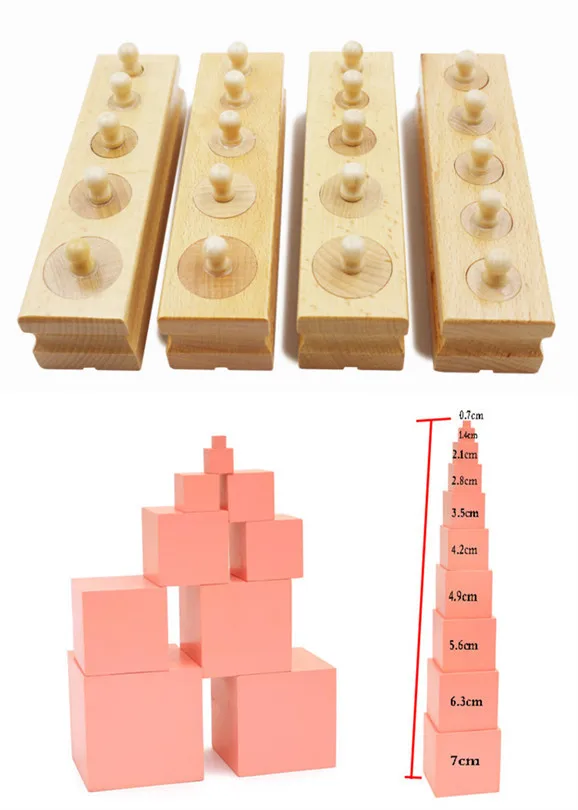 Детские игрушки 2 в 1 Монтессори набор гнездо цилиндра/семейный набор розовая башня строительные блоки деревянные игрушки Детский развивающий подарок