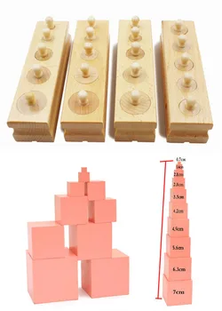 

Baby Toys 2 In 1 Montessori Set Socket Of Cylinder/ Family Set Pink Tower Building Blocks Wooden Toys Child Educational Gift