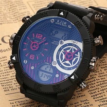 6.11 New Big Dial Men Watch Sport Quartz Led Multiple Time Zone Creative Watches Digital Watch Relogio Masculino