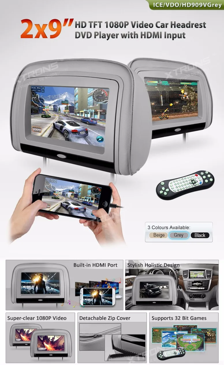 Sale 2x9" Grey Car Headrest DVD Player with Buit-in HDMI Port with 2 IR Headphones (Black & Beige Optional) 0 Sale 2x9" Grey Car Headrest DVD Player with Buit-in HDMI Port with 2 IR Headphones (Black & Beige Optional) 0