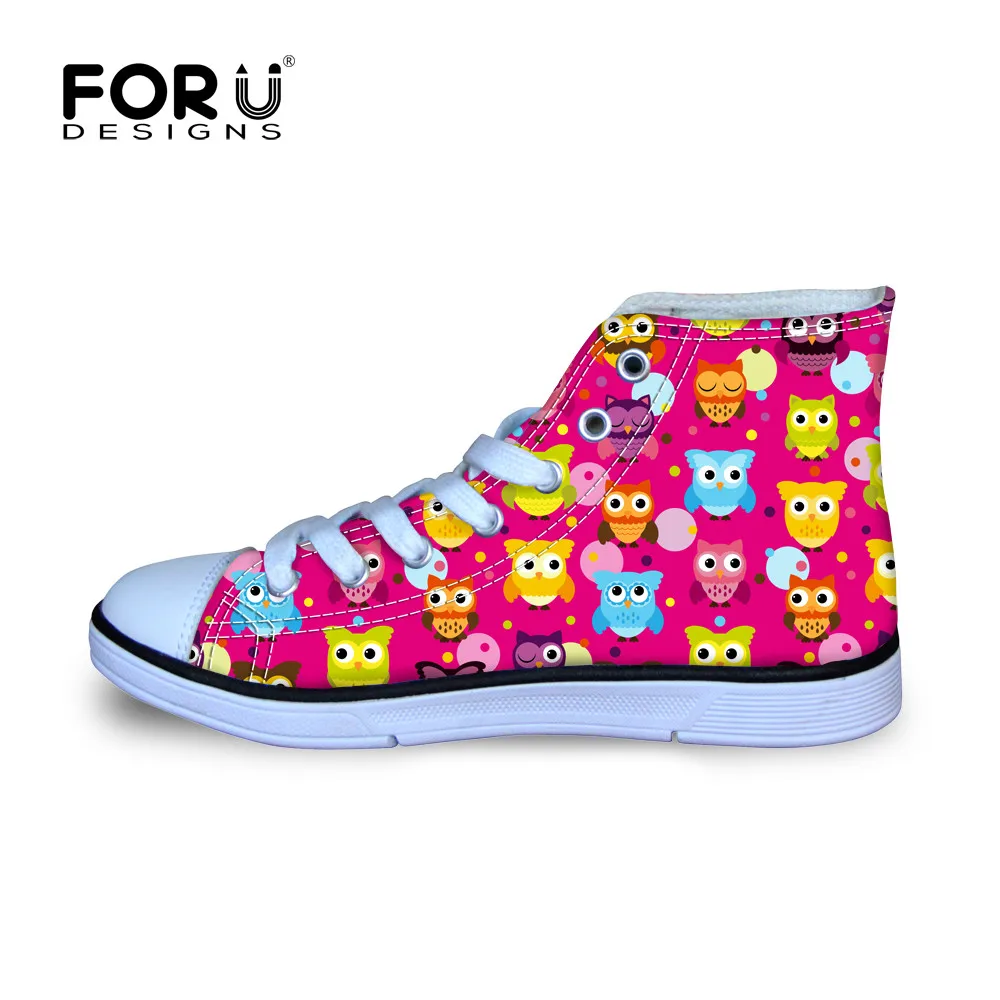 Pink Owl Lace Shoes for Girls Children Yellow Colorful Walking Shoes