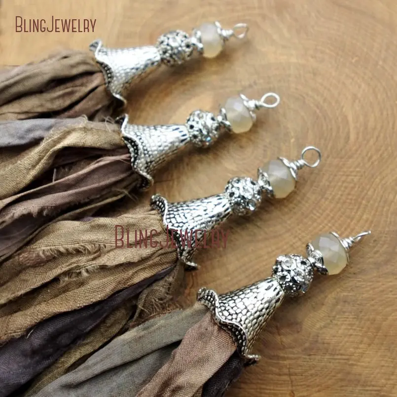 20171213-PM9121- Fallen Leaf Sari Silk Tassel Pendant Antique Silver_1