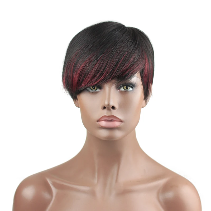 Короткие человеческие волосы парики красный Омбре парики для черных женщин бразильские Реми человеческие волосы парик цветной передней