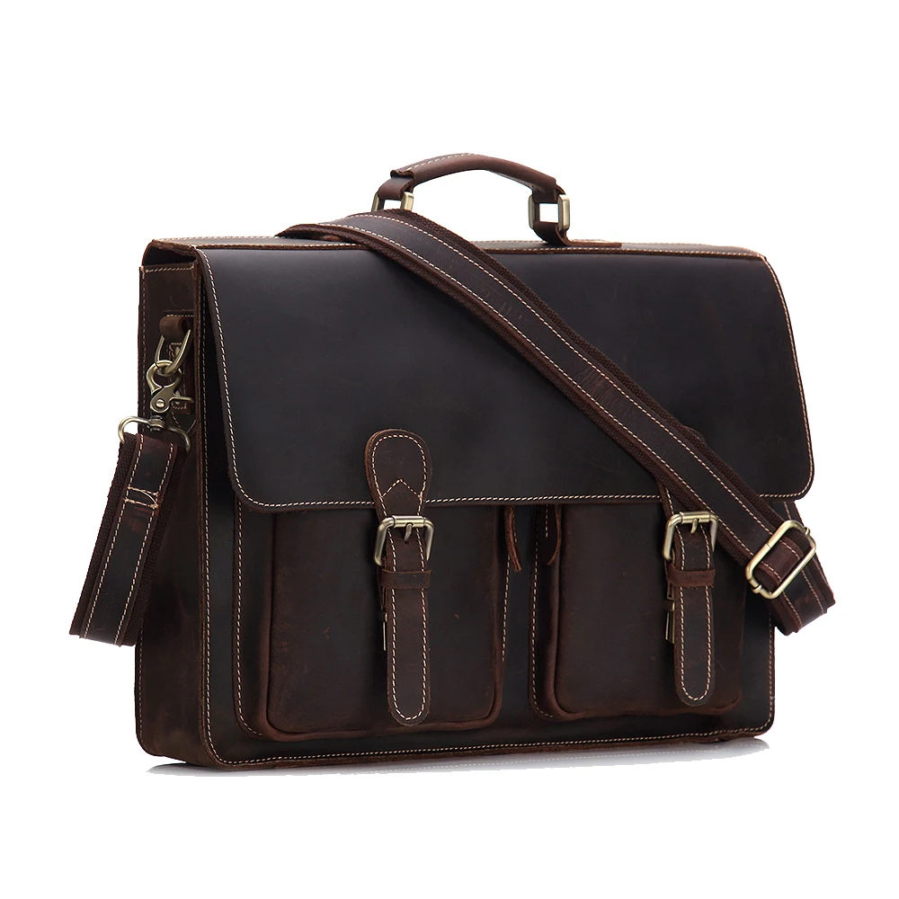 Men's Vintage Genuine Cowhide Leather Briefcase Cross Body Shoulder ...