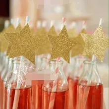 15 шт./партия Золотая Звезда розовая бумага соломинки трубочки для напитков Свадебные вечерние украшения на заказ блестящие Экологичные соломинки