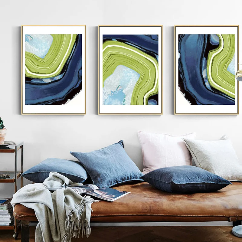 Abstract Blue Green Marble Canvas Paintings Wall Art Poster and Prints Pictures Gift  for Living Room Home Decorative