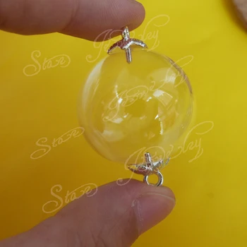 

30set---16mm/20m/25mm/30mm round shape glass bubble bottle with two silver end connectors for DIY jewelry accessories