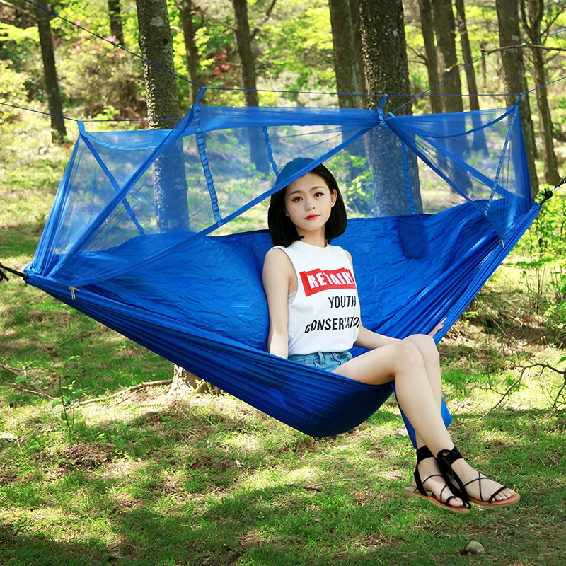 Parachute Cloth Hammock Double Person Portable with Mosquito Net Hammock Camping Travel Hanging Sleeping Bed Hamak Swing Outdoor