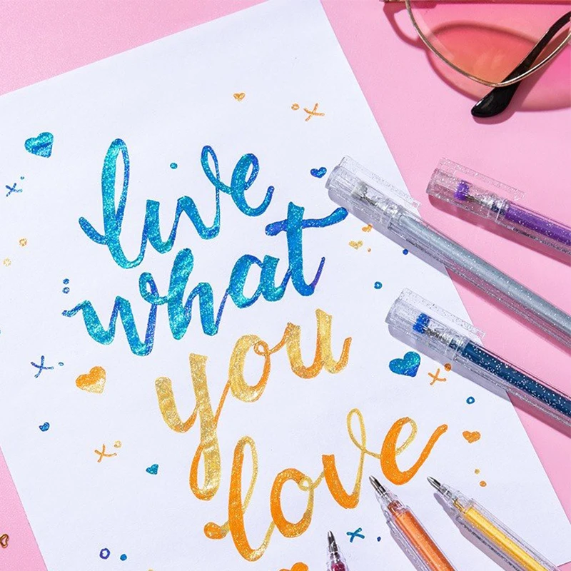 

Hot sell 1.0mm Glitter Pens Kid's Flash Gel Pen DIY Drawing Graffiti Pen Stationery Black Paper Writing Pen School Supplies