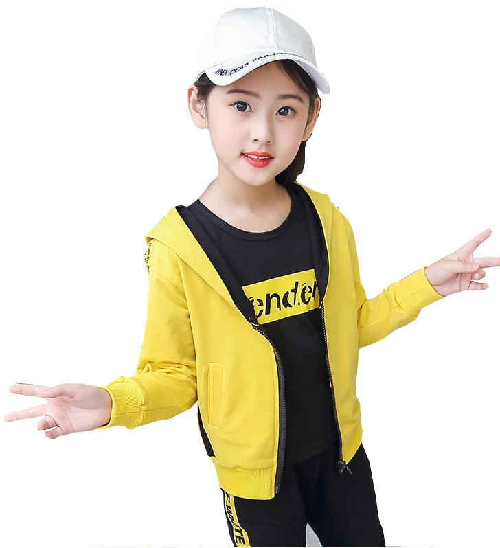 

Children's wear 2019 spring autumn new girls sports suit big baby casual long-sleeved hooded letter sweater + T-shirt + pants
