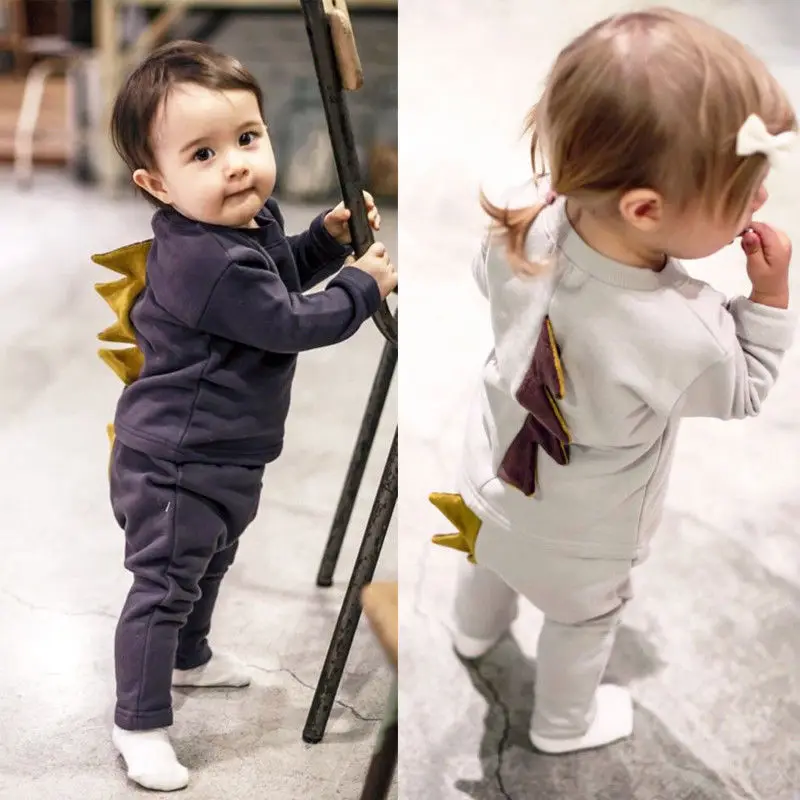 

2PCS Baby Clothing Sets Stylish Kids Girls Boy Baby Dinosaur Tracksuit Autumn Winter Sweatshirt Tops Pants Outfits Set