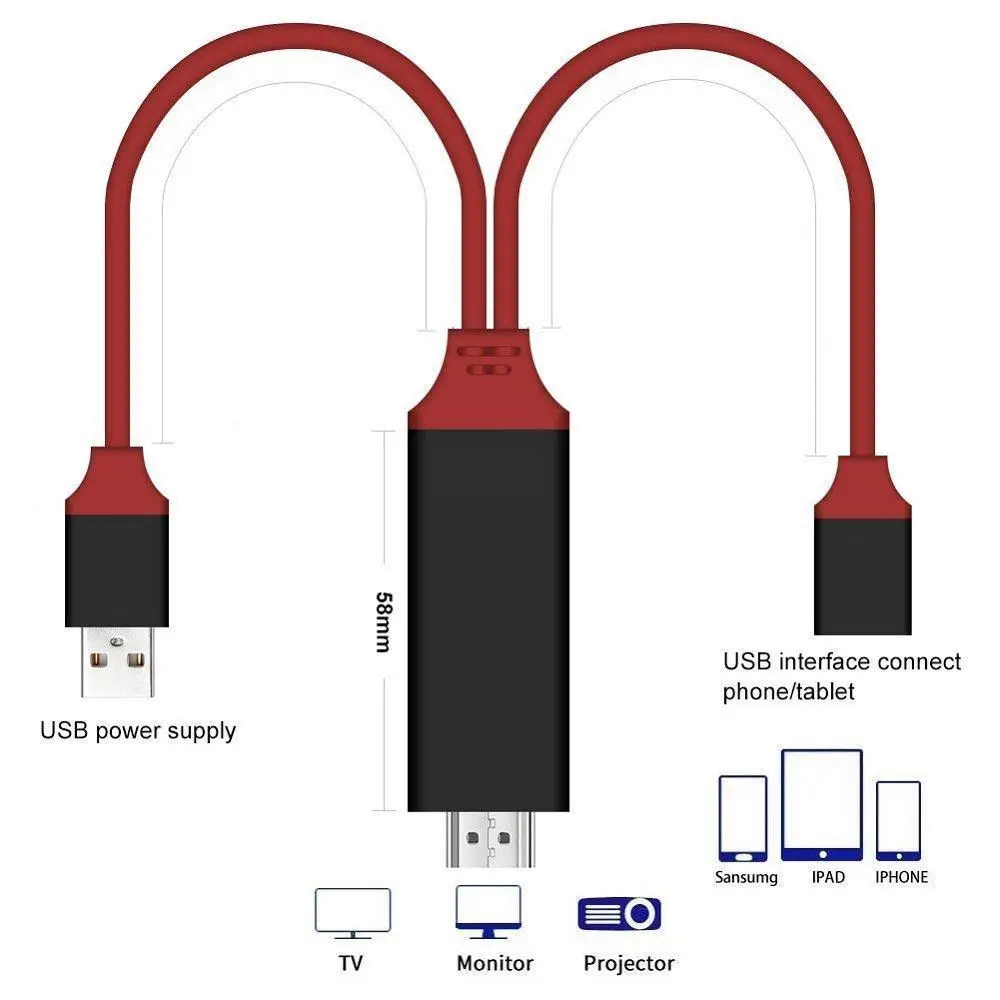 Универсальный HDMI зеркальный кабель для телефона к телевизору HD tv 1080 p адаптер для iPhone/iPad/Android type-C к HDMI