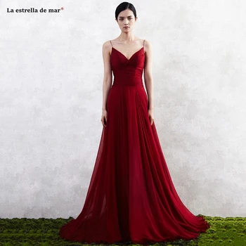 

La estrella de mar vestidos de madrinha2019 new chiffon sexy V neck Spaghetti Straps A Line burgundy bridesmaid dresses long
