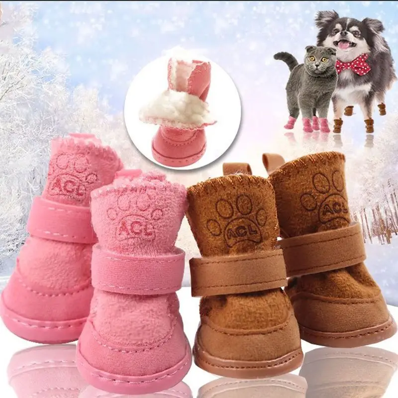 4 Pcs/Set Pet Boots Fleece Warm Winter Soft Comfortable Dog Puppy Shoes