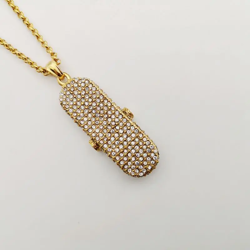 

Sports necklace Bling Bling Full rhinestones skateboard necklace pendant women men fashion hip hop skateboard necklace fashion