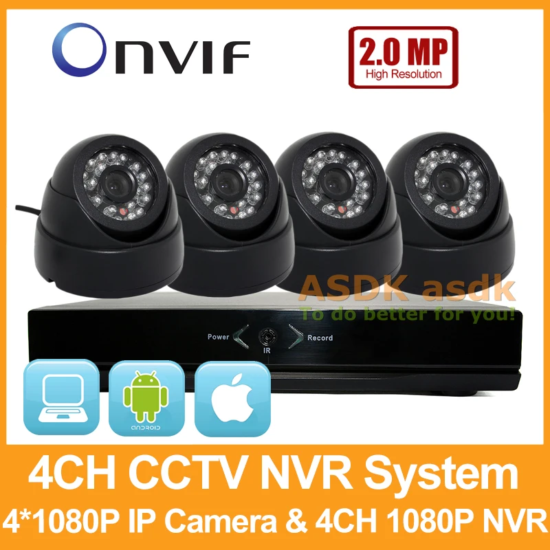  4CH Surveillance Camera NVR System 4 Channel HD 1080P NVR 4PCS Dome 1920 x 1080P 2.0MP IP Camera Secuity CCTV Camera Kit 