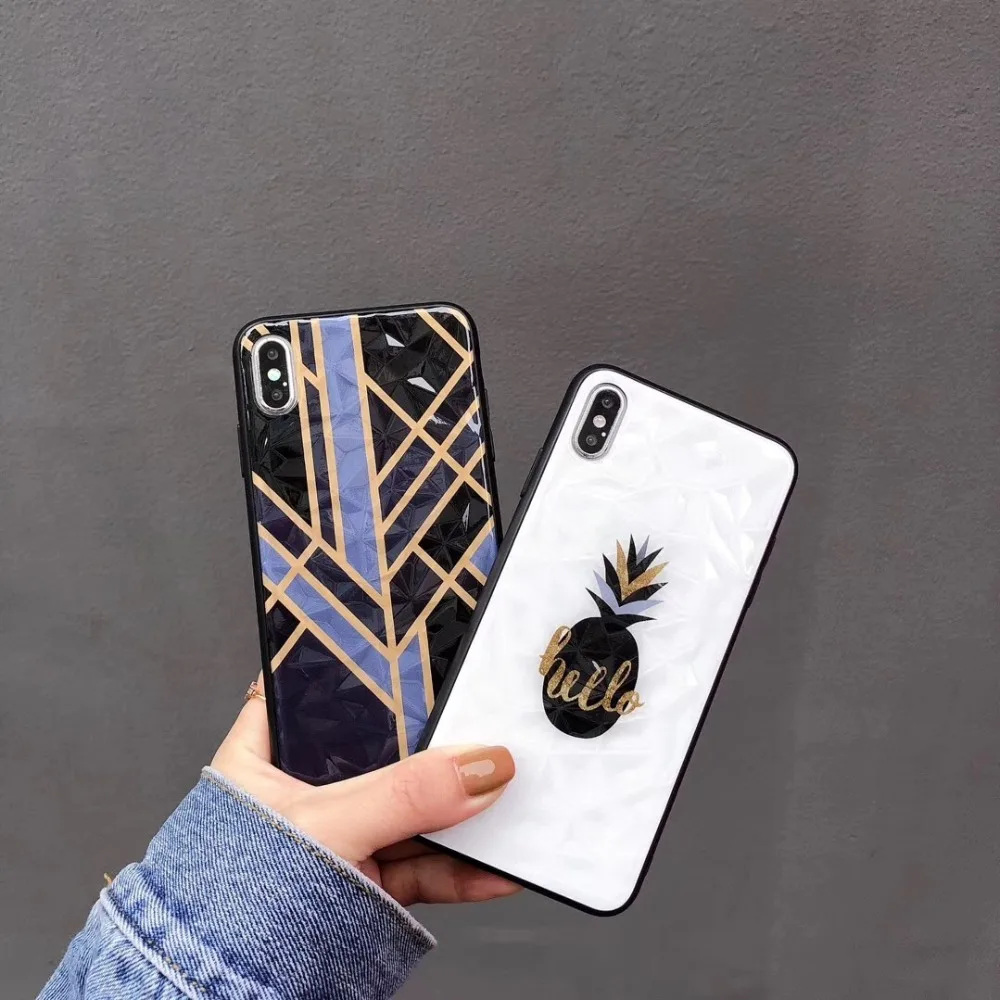 

New 3D diamond black gold line pineapple case for iPhoneXS MAX XR 6s 7 8plus all-inclusive anti-fall cover