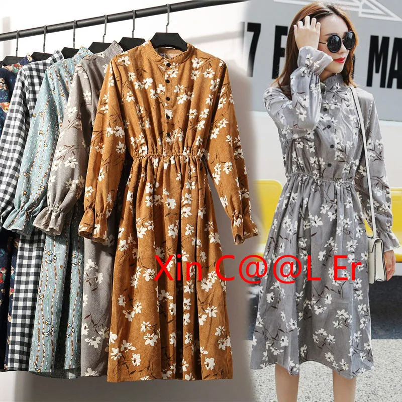 High Quality 2018 Fashion New Spring Autumn Women Long Sleeved Dress Retro Collar Casual Slim Dresses
