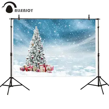 

Allenjoy photophone background for photo white snow scene outdoor Christmas tree gifts wind winter photography wall-paper