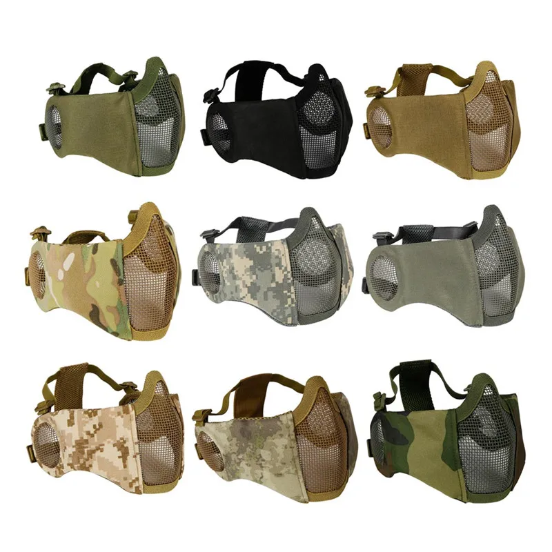 

Bike Bicycle Tactical Mask Half Face Bottom Net The Elite Field of Steel Ear Protection of Outdoor Metal Cycling Steel Mask