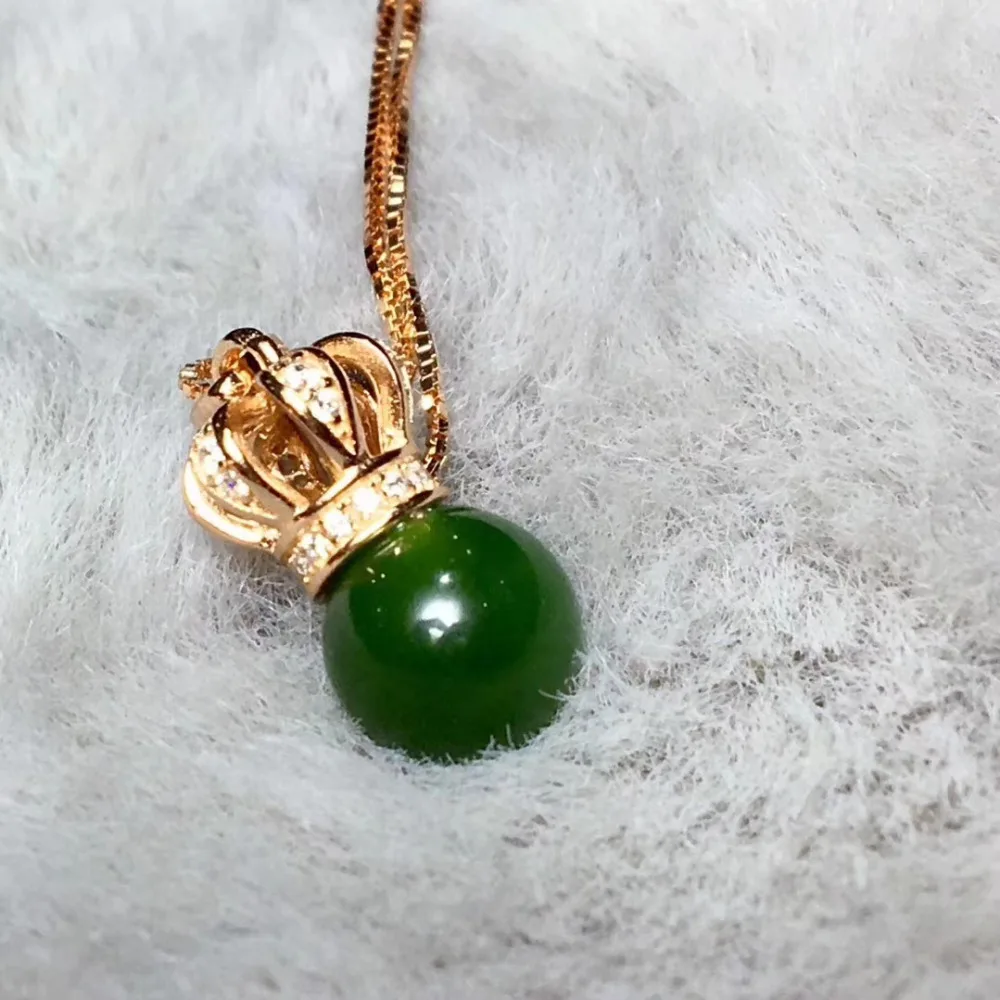 

Fashion grace crown natural green jasper gem Pendant natural gemstone pendant necklace S925 silver girl party gift fine jewelry