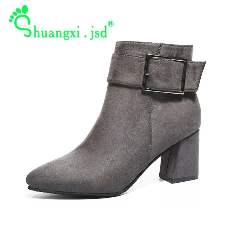 

Shuangxi.jsd Winter Ankle Boots Women 2018 Luxury Designer Boot Ladies Leather Boots Booties Woman High Heel Shoes Botas Mujer