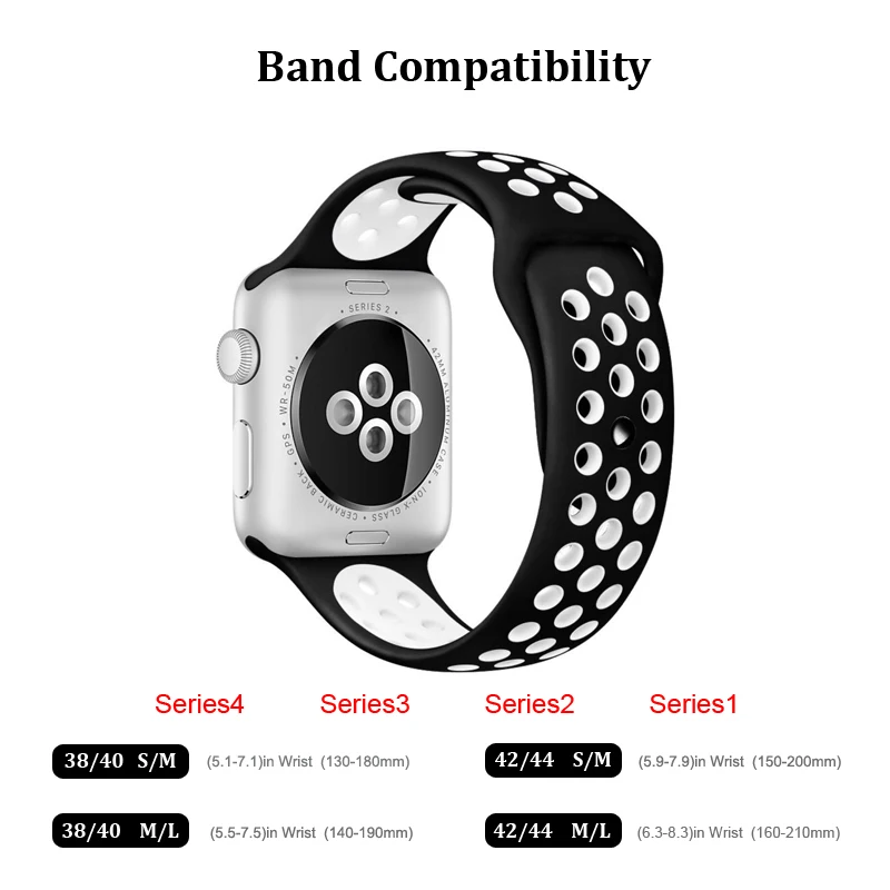 Эластичный дышащий Силикон Спортивный ремешок для Apple Watch 5 4 3 2 1 42 мм 38 мм резиновые ремешки для Nike+ Iwatch 4 3 40 мм 44 мм