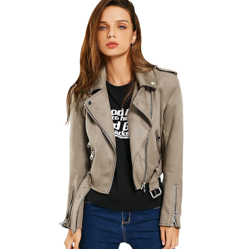 Buy Gamiss Winter Faux Suede Jacket Zippers Belted