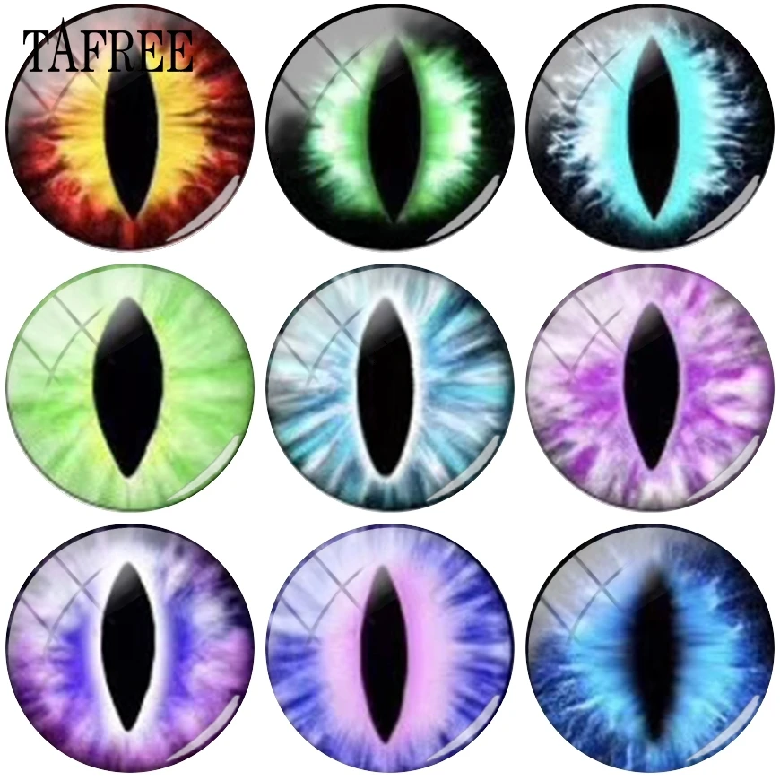 

TAFREE Colorful Green Purple Blue Eyes Glass Cabochon Dome Round Pendant DIY Flat Back Making Findings