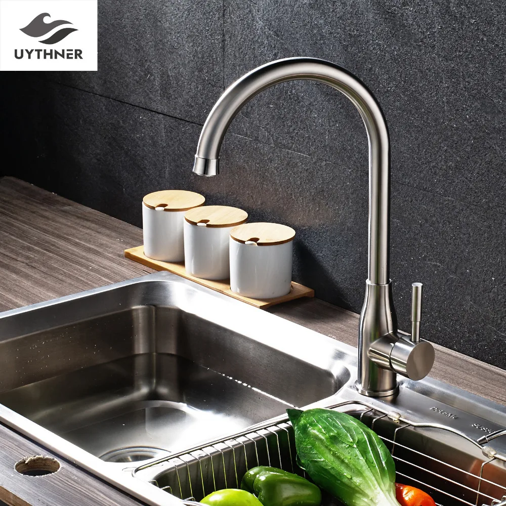 

Uythner Half Round Circle Spout Kitchen Faucet w/ Thick Base Mixer Tap Brushed Nickel Finish