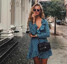BRADELY MICHELLE Summer Dress 2018 Vintage Sexy Long Sleeve Ruffles Mini Printed A One-piece Dress with Bandage 11 Colors