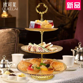 

European glass large three layer cake rack fruit dish tea plate ornaments Birthday wedding gift
