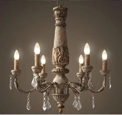 Vintage Antique Chandeliers Antique Furniture French restaurant chandelier vintage antique wood, wrought iron lamps Arts Cafe Bar decorative wood light - Vintage Antique Chandeliers Antique Furniture
