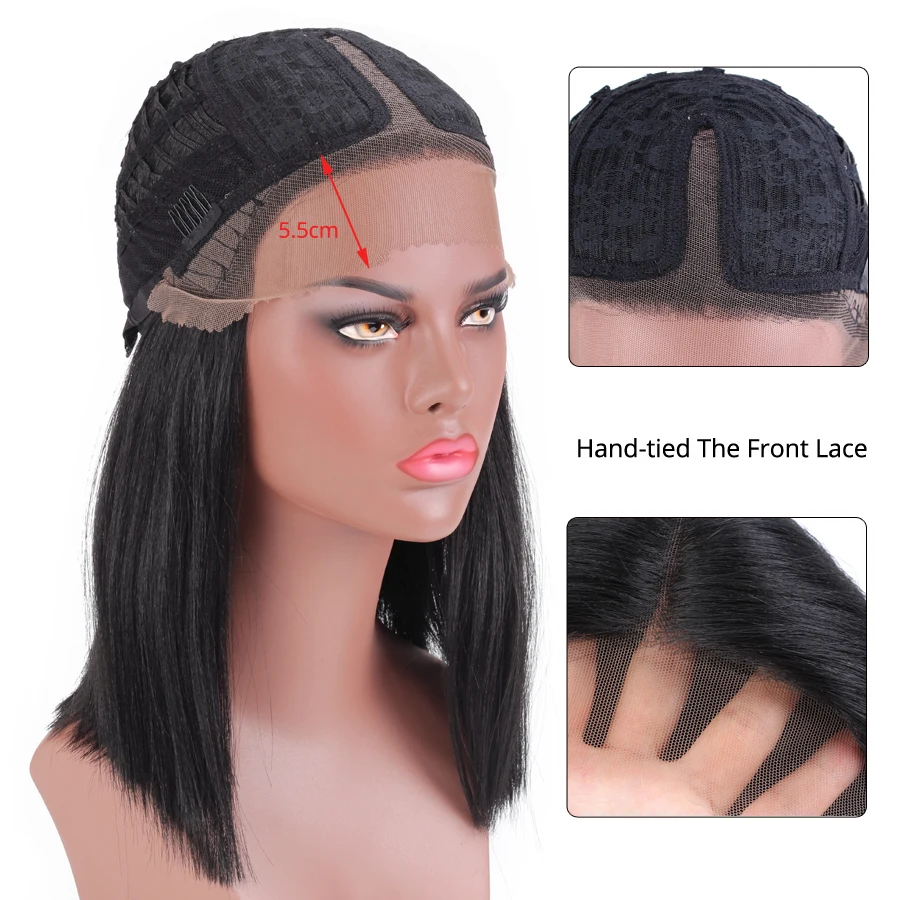 Alileader Long Bob Lace Front Wig Middle Part Lace Wig Yaki Straight Natural Synthetic Hair Lace Front Full Wigs For Black Women