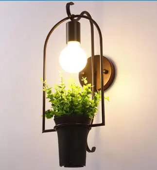 

Modern Wrought Iron Flower Pot Plants Potted Studio Cafe Iron Frame wall Lamp