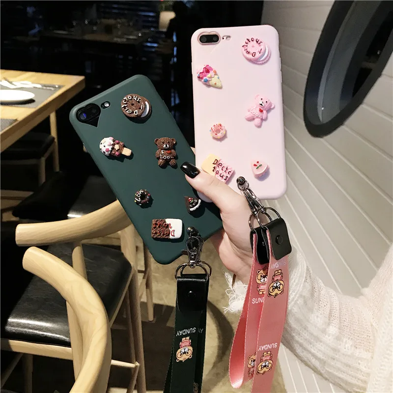 

For iPhone X XS Max 678 Plus Female anti-falling soft silicone rope hanger mobile phone case